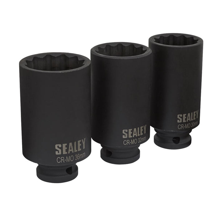 Sealey Impact Hub Nut Socket Set 3pc 12-Point 1/2"Sq Drive SX051 Sealey - Dynamic Drive