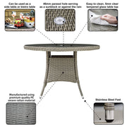 Dellonda Chester Rattan Wicker Round Outdoor Dining Table Tempered Glass Top Dellonda - Dynamic Drive