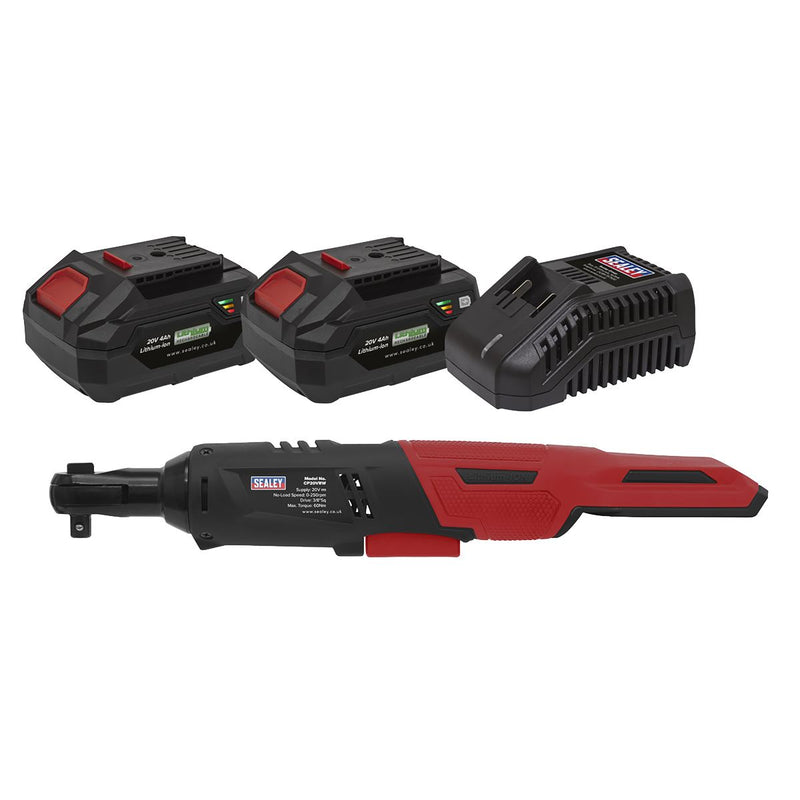 Sealey Cordless Ratchet Wrench 3/8"Sq Drive Kit 20V SV20 Series 2 Batteries Sealey - Dynamic Drive