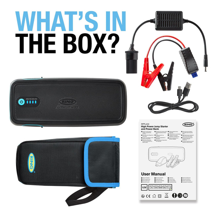 Ring Automotive RPPL400 high power lithium car jump starter power pack and 16800 Ring Automotive - Dynamic Drive
