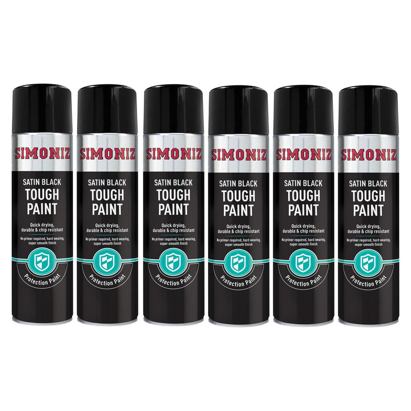 6 x Simoniz Large Tough Satin Black Aerosol Car Auto Spray Paint 500ml SIMVHT51D Simoniz - Dynamic Drive