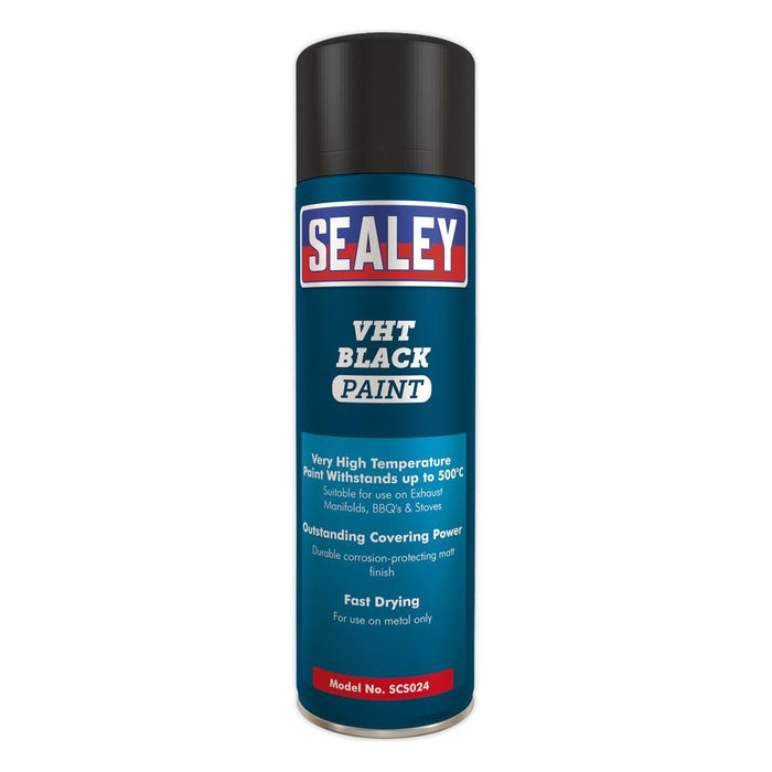 Sealey VHT Paint Black 500ml Pack of 6 SCS024 Sealey - Dynamic Drive