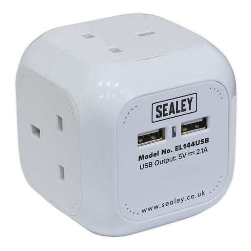 Sealey Extension Cable Cube 1.4m 4 x 230V & 2 x USB Sockets White EL144USB Sealey - Dynamic Drive