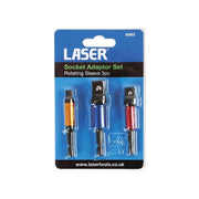 Laser Socket Adaptor Set, Rotating Sleeve 1/4"D, 3/8"D, 1/2"D 3pc 6983 Laser - Dynamic Drive