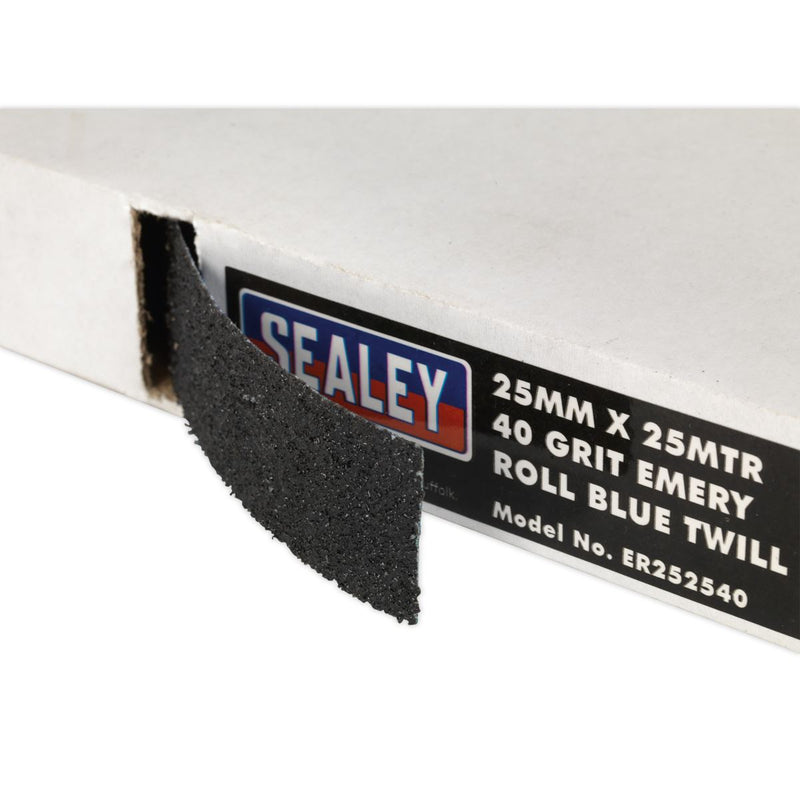 Sealey Emery Roll Blue Twill 25mm x 25m 40Grit ER252540 Sealey - Dynamic Drive