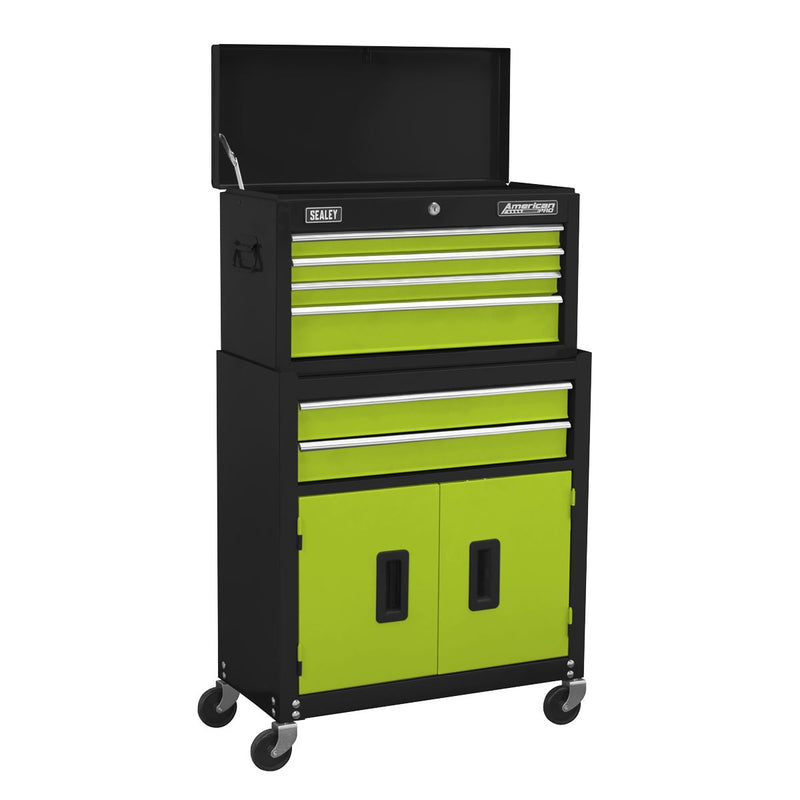 Sealey Topchest & Rollcab Combination 6 Drawer with Ball-Bearing Slides Hi-Vis G Sealey  - Dynamic Drive