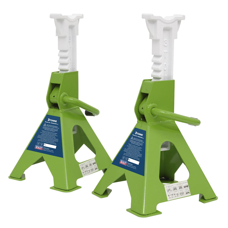 Sealey AXLe Stands (Pair) 3 Tonne Capacity per Stand Ratchet Type Hi-Vis Green Sealey - Dynamic Drive