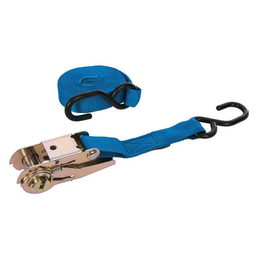 Silverline Ratchet Tie Down Strap S-Hook 4.5m x 25mm Rated 250kg Capacity 500kg Silverline - Dynamic Drive