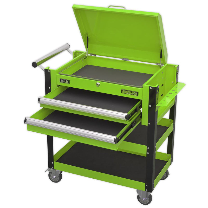Sealey Heavy-Duty Mobile Tool & Parts Trolley 2 Drawers & Lockable Top Hi-Vis Gr Sealey - Dynamic Drive