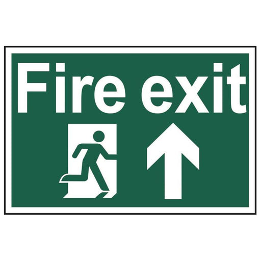Scan Fire Exit Running Man Arrow Up - PVC Sign 300 x 200mm Scan - Dynamic Drive