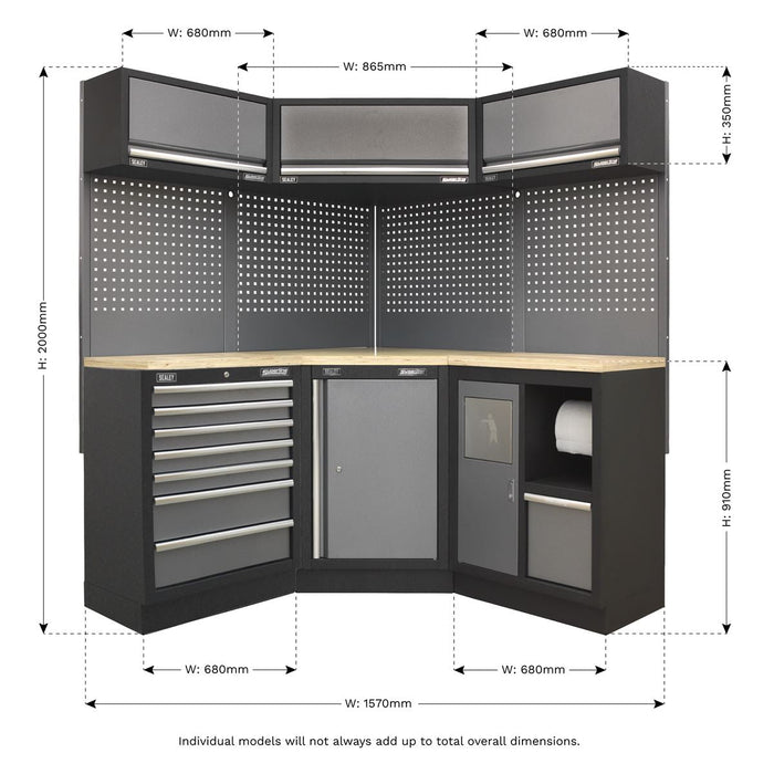 Sealey Superline Pro 1.6m Corner Storage System Wood Worktop APMSSTACK08W Sealey - Dynamic Drive