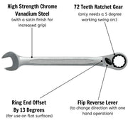 Teng Tools Ratcheting Combination Spanner AF R 3/4" Teng Tools - Dynamic Drive