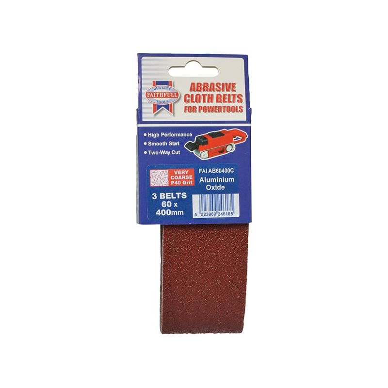 Faithfull Cloth Sanding Belt 400 x 60mm Coarse 60G (Pack 3) Faithfull - Dynamic Drive