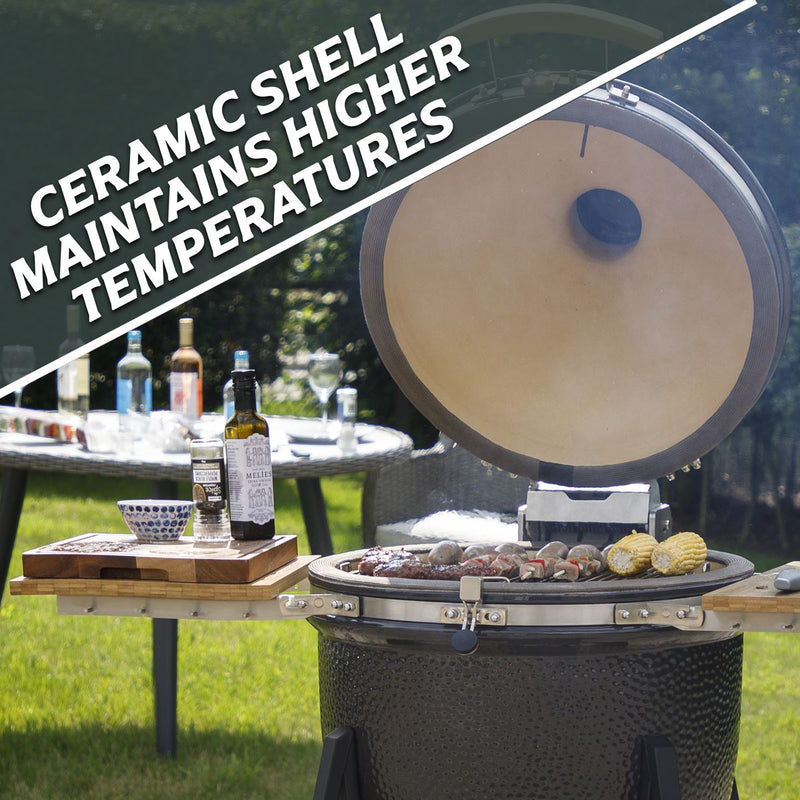 Dellonda Deluxe 22"(56cm) Ceramic Kamado Style BBQ with Wheeled Stand Dellonda - Dynamic Drive