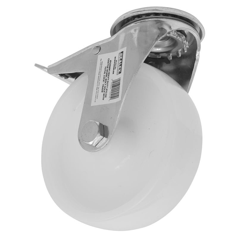 Sealey Heavy-Duty Nylon Castor Wheel Bolt Hole with Total Lock125mm Trade Sealey - Dynamic Drive