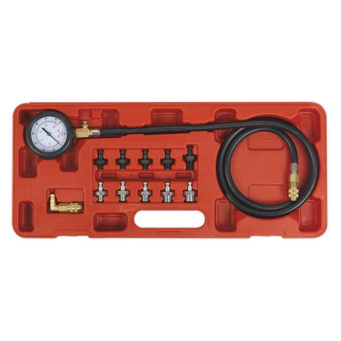Sealey Oil Pressure Test Kit 12pc Pump Tester Set Gauge 1.3m Hose Low Oil Sealey  - Dynamic Drive
