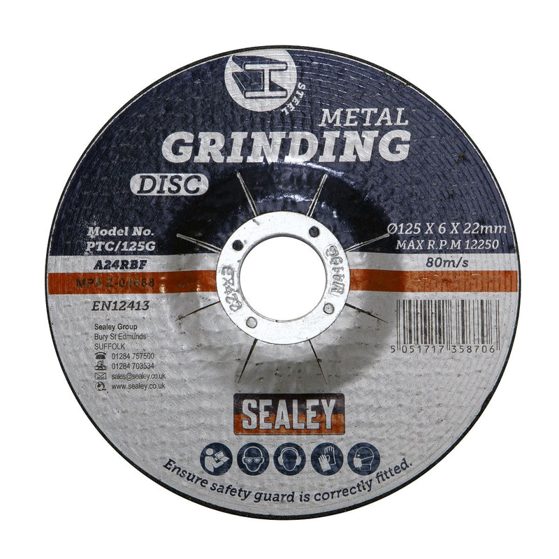 Sealey Grinding Disc125 x 6mm22mm Bore PTC/125G Sealey - Dynamic Drive