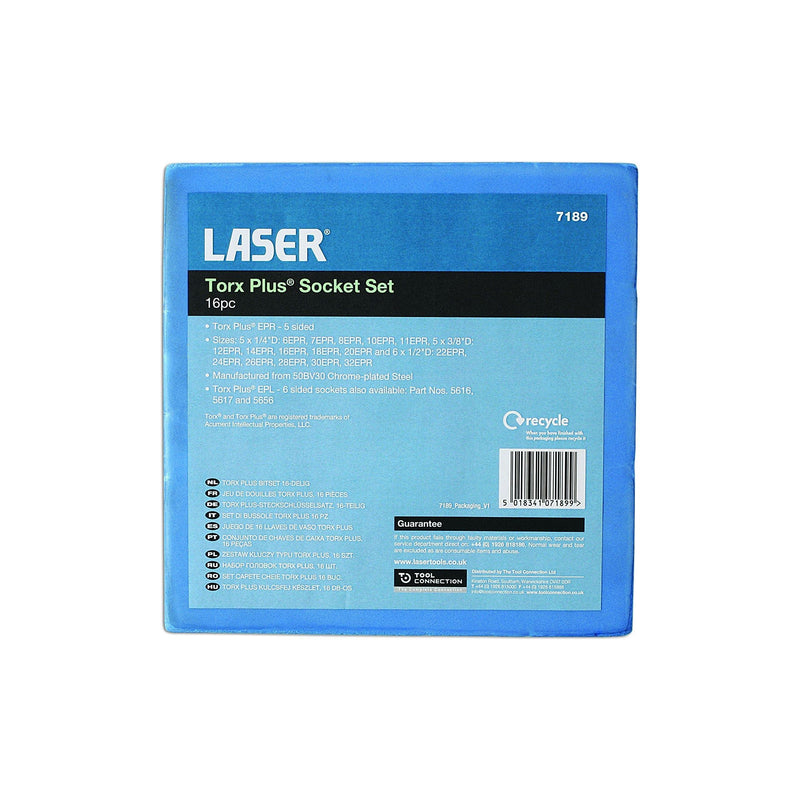 Laser Torx Plus EPR Socket Set 1/4"D, 3/8"D, 1/2"D 16pc 7189 Laser - Dynamic Drive