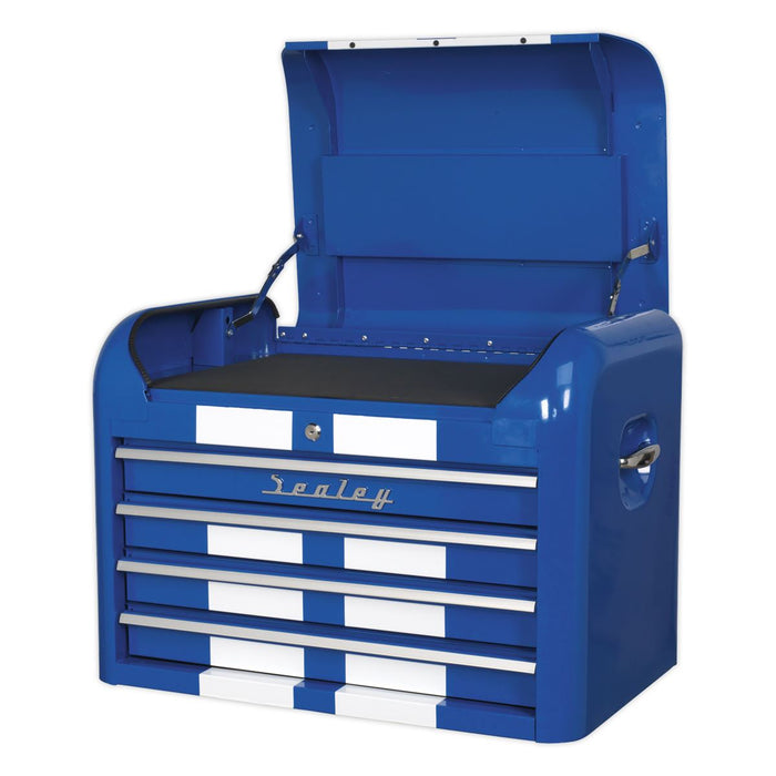 Sealey Topchest 4 Drawer Retro Style Blue with White Stripes AP28104BWS Sealey - Dynamic Drive