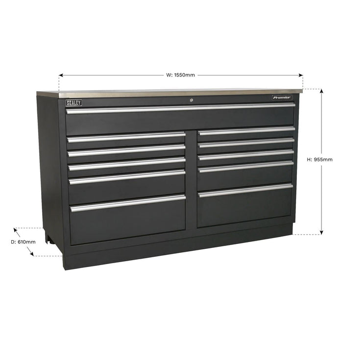 Sealey Modular Floor Cabinet 11 Drawer 1550mm Heavy-Duty APMS04 Sealey - Dynamic Drive