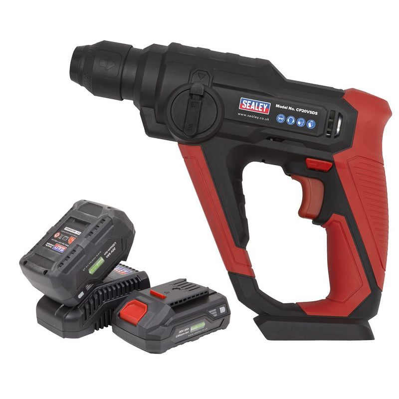 Sealey Cordless Rotary Hammer Drill Kit 20V SV20 Series SDS Plus 2 Batteries Sealey - Dynamic Drive