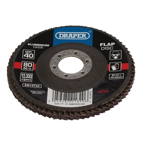 Draper Aluminium Oxide Flap Disc, 115 x 22.23mm, 40 Grit 82356 Draper - Dynamic Drive