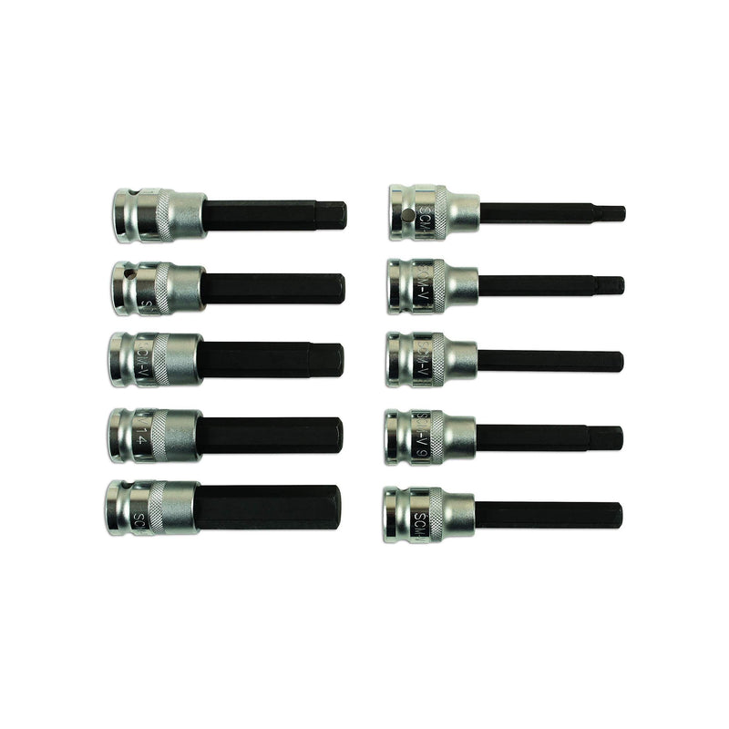 Laser Long Hex Socket Bit Set 1/2"D 10pc 7162 Laser - Dynamic Drive