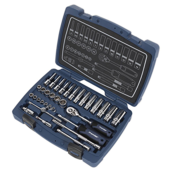Sealey Premier 33pc 1/4" Drive WallDrive Metric Socket Set 4-14mm Ratchet Handle Sealey  - Dynamic Drive