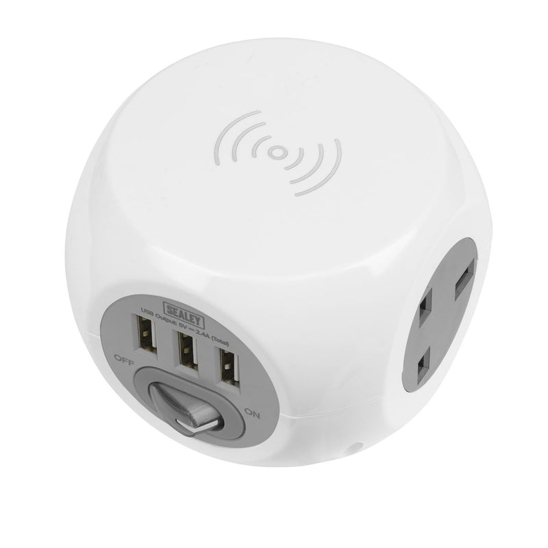 Sealey Extension Cable Cube 1.4m 3 x 230V & 3 x USB Sockets & Wireless Charging Sealey - Dynamic Drive