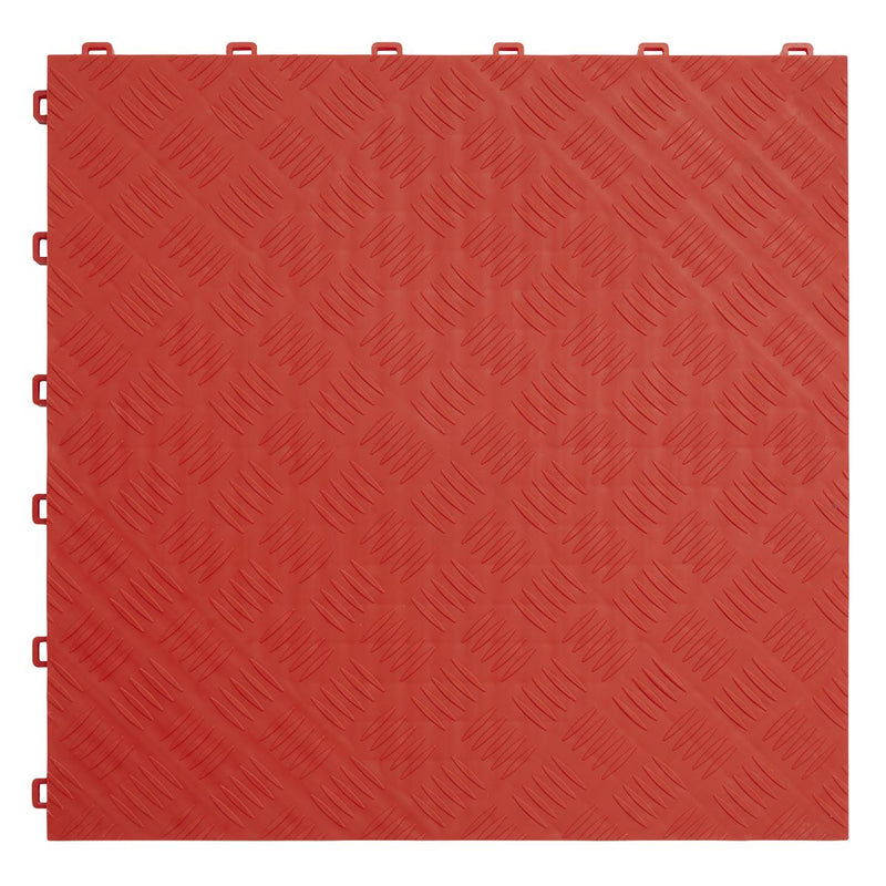 Sealey Polypropylene Floor Tile 400 x 400mm Red Treadplate Pack of 9 FT3R Sealey - Dynamic Drive
