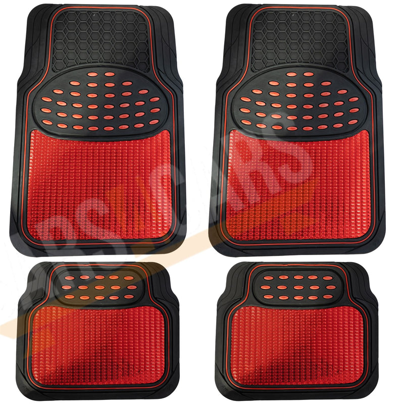 Shiney Red Metallic Checker Style Car Heavy Duty Black Rubber Set of 4 Mats Set Streetwize  - Dynamic Drive