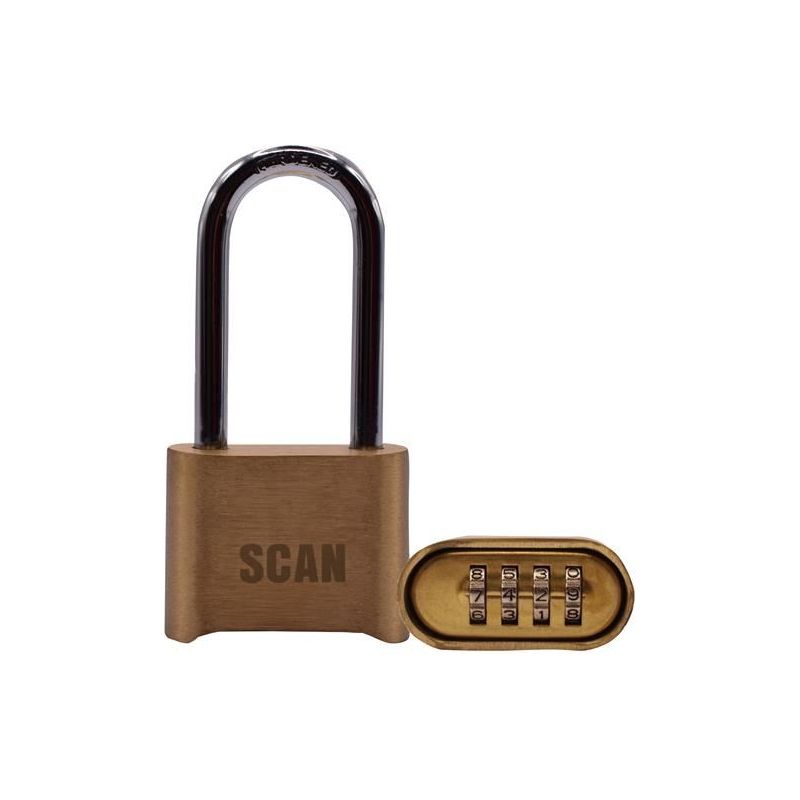 Scan Brass Combination Padlock 50mm Long Shackle Scan - Dynamic Drive