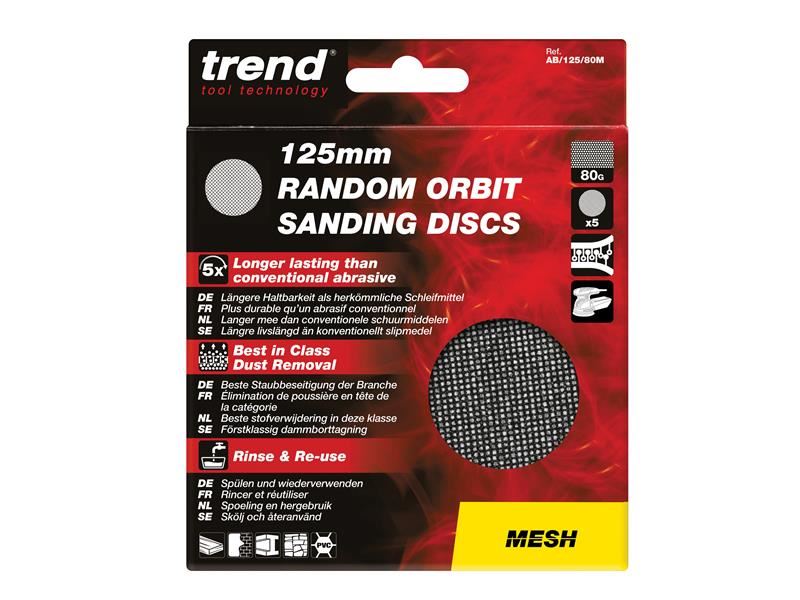 Trend Mesh Random Orbital Sanding Disc 125mm x 80G (Pack 5) Trend - Dynamic Drive