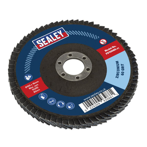 Sealey Flap Disc Zirconium100mm16mm Bore 60Grit FD10060 Sealey - Dynamic Drive