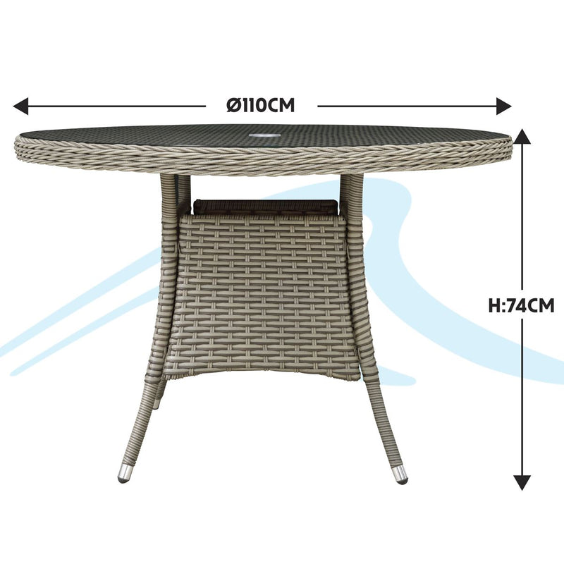 Dellonda Chester Rattan Wicker Round Outdoor Dining Table Tempered Glass Top Dellonda - Dynamic Drive