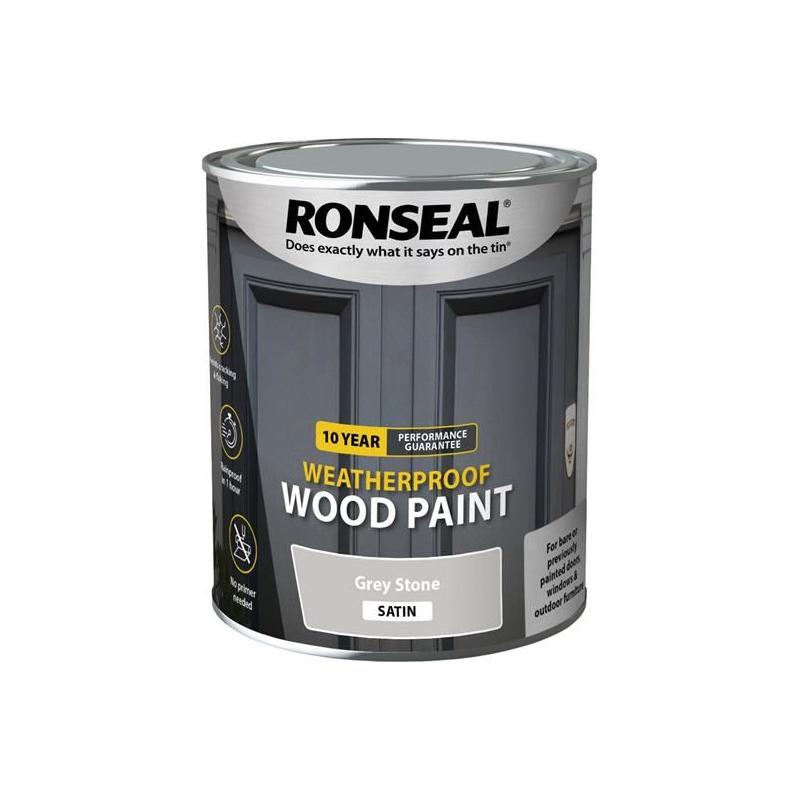 Ronseal 10 Year Weatherproof Wood Paint Grey Stone Satin 750ml Ronseal - Dynamic Drive