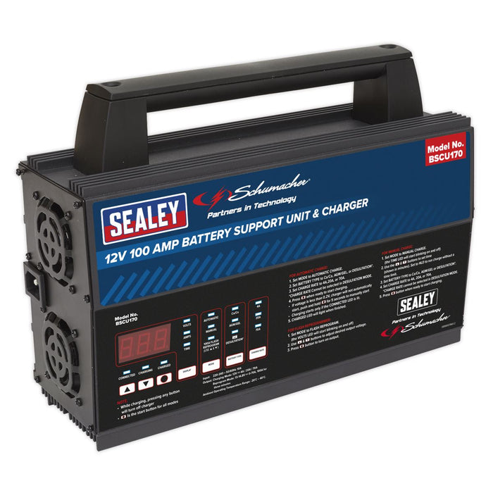 Sealey 12V Battery Support Unit & Charger 100A BSCU170 Sealey - Dynamic Drive