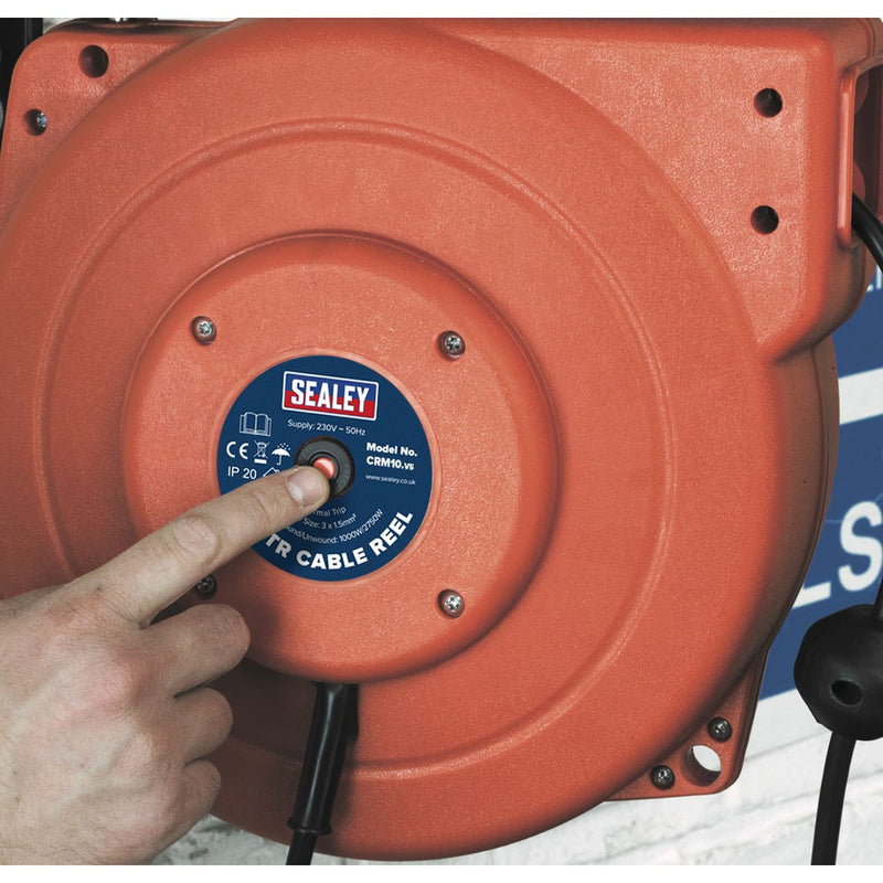 Sealey Cable Reel System Retractable 10m 2 x 230V Socket CRM10 Sealey - Dynamic Drive