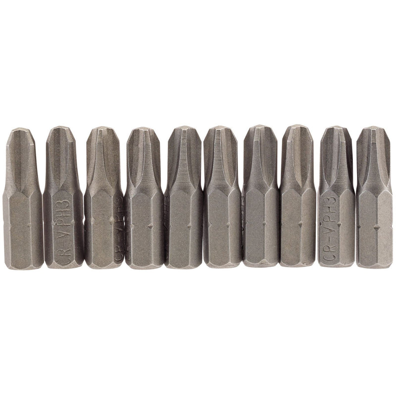 Draper Cross Slot Insert Bit, 1/4" Hex, 25mm Long, No.3 (Pack of 10) 64087 Draper - Dynamic Drive