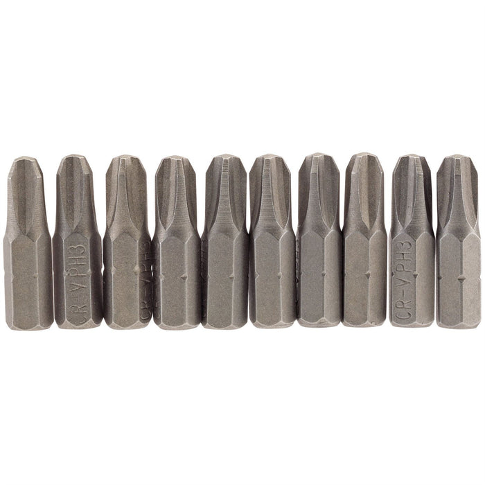 Draper Cross Slot Insert Bit, 1/4" Hex, 25mm Long, No.3 (Pack of 10) 64087 Draper - Dynamic Drive