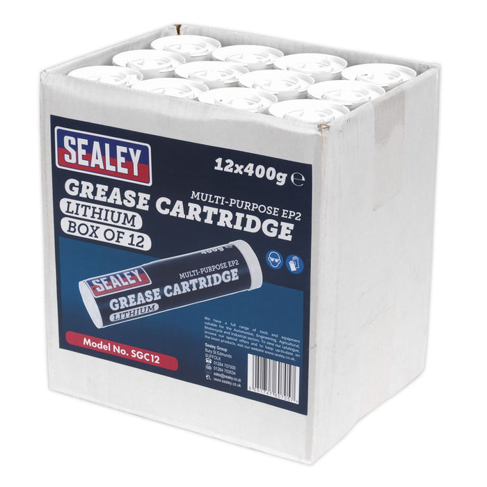 Sealey Grease Cartridge EP2 Lithium 400g Pack of 12 SGC12 Sealey - Dynamic Drive