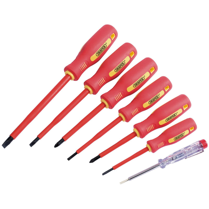 Draper Fully Insulated Screwdriver Set with Mains Tester (7 Piece) 46540 Draper - Dynamic Drive