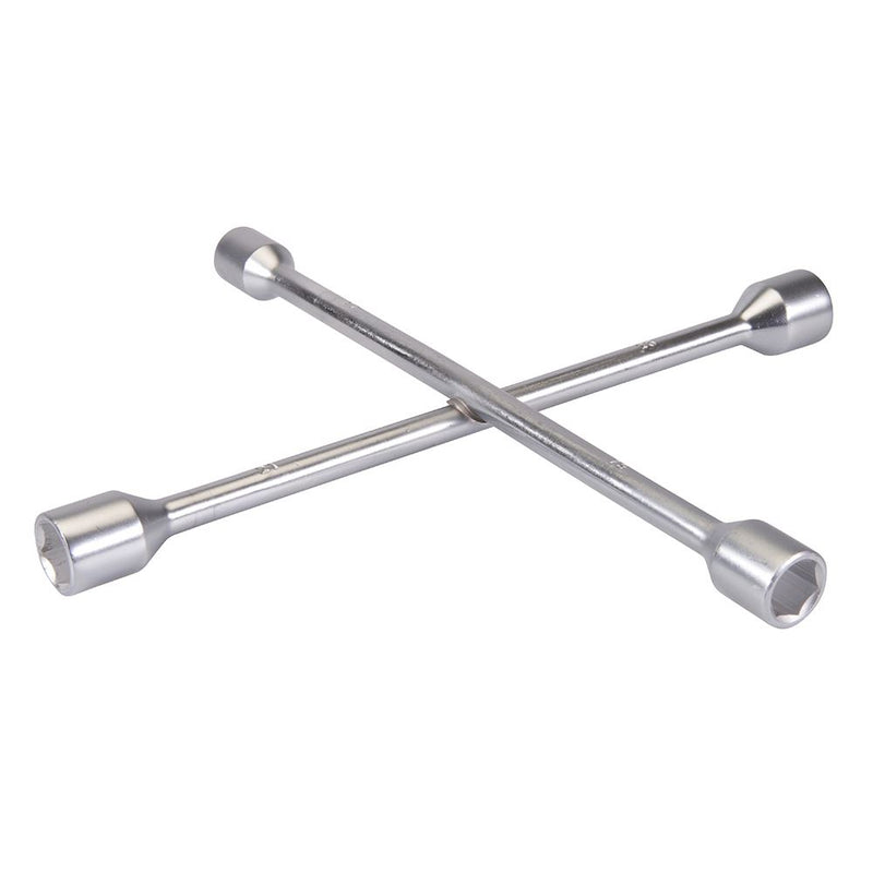 4 Way Cross Wheel Wrench Spanner Car Brace with 17 19 21 23mm Socket Nut Tyre Silverline  - Dynamic Drive