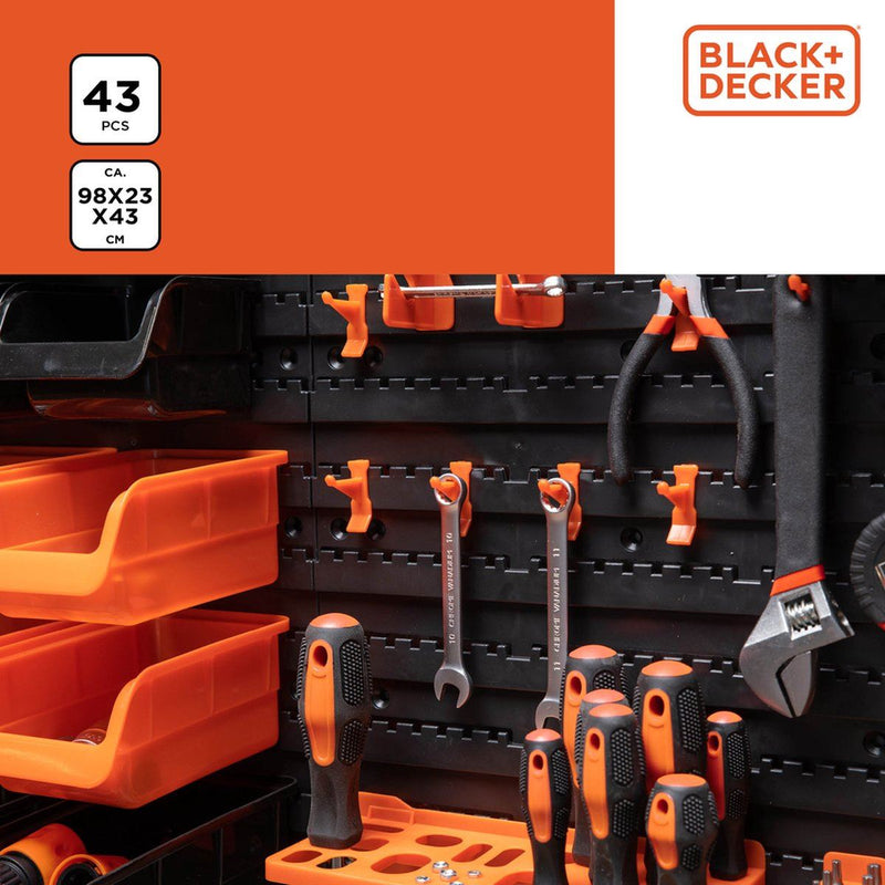 Black+Decker Tool Board With Storage Bins And Hooks 98 X 23 X 43Cm 43 Pieces Tool Wall Organizer Black+Decker - Dynamic Drive