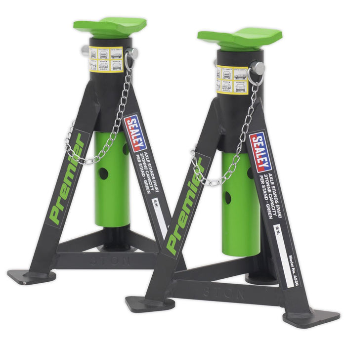 Sealey Axle Stands (Pair) 3tonne Capacity per Stand Green AS3G Sealey  - Dynamic Drive