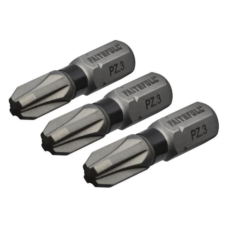 Faithfull Pozi Impact Screwdriver Bits PZ3 x 25mm (Pack 3) Faithfull - Dynamic Drive