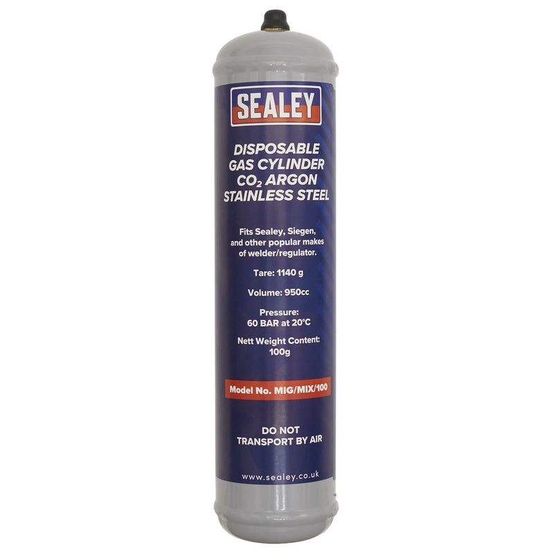 Sealey Gas Cylinder Disposable Carbon Dioxide/Argon 100g MIG/MIX/100 Sealey - Dynamic Drive