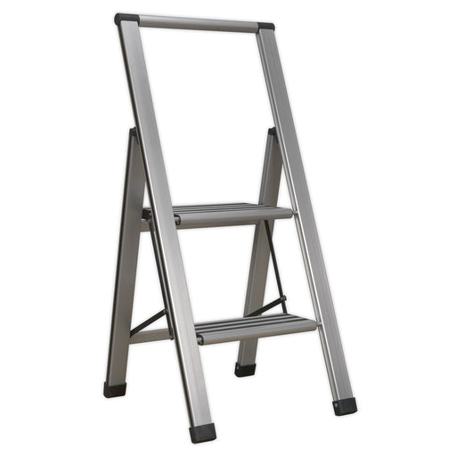 Sealey Aluminium Prof Folding Step Ladder 2-Step 150kg Capacity APSL2 Sealey  - Dynamic Drive