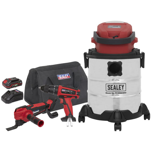 Sealey 3 x SV20 Series Tool Vac Combo Kit 20V 2Ah - 2 Batteries CP20VCOMBO5 Sealey - Dynamic Drive