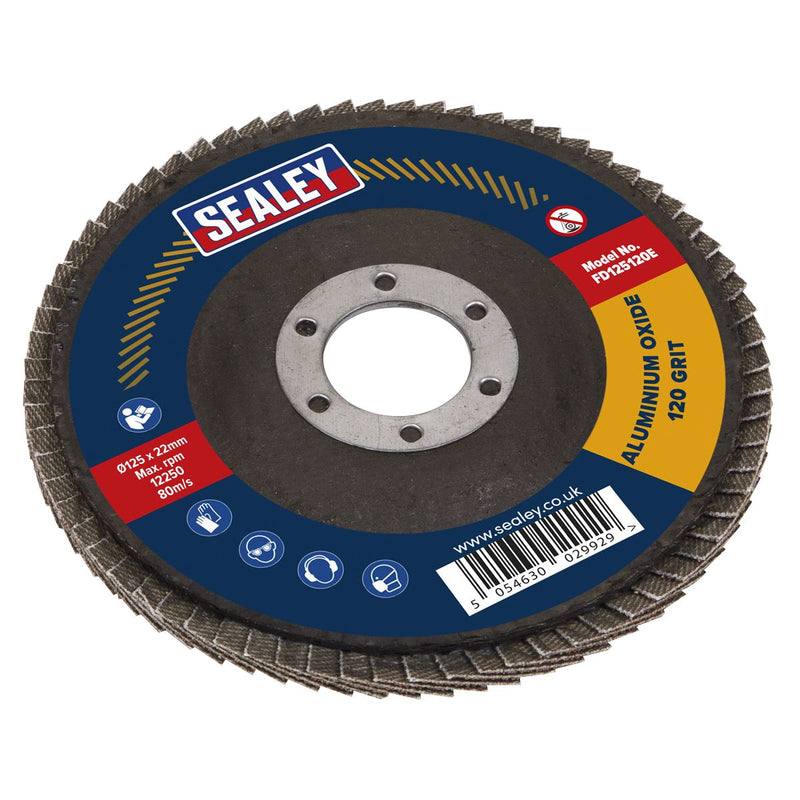 Sealey Flap Disc Aluminium Oxide125mm22mm Bore 120Grit FD125120E Sealey - Dynamic Drive